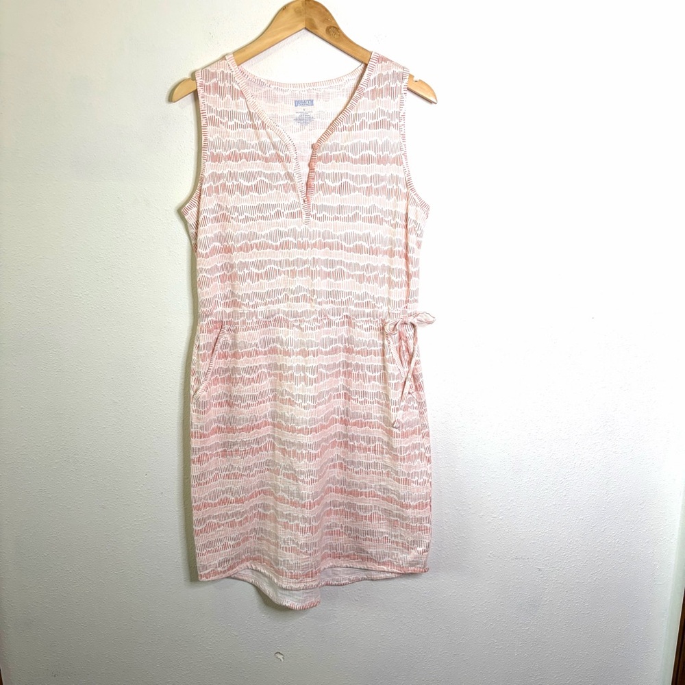 Duluth Trading Co To N Flow Pink White Sleeveless Midi Dress popover sz S knit - Picture 2 of 7
